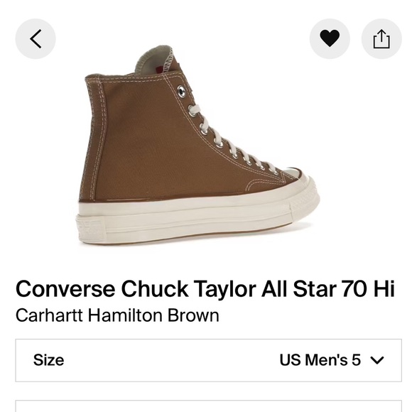 Converse Carhartt WIP x Chuck 70 High  Mens 3.5 / Womens 5.5 Hamilton Brown - Picture 2 of 4